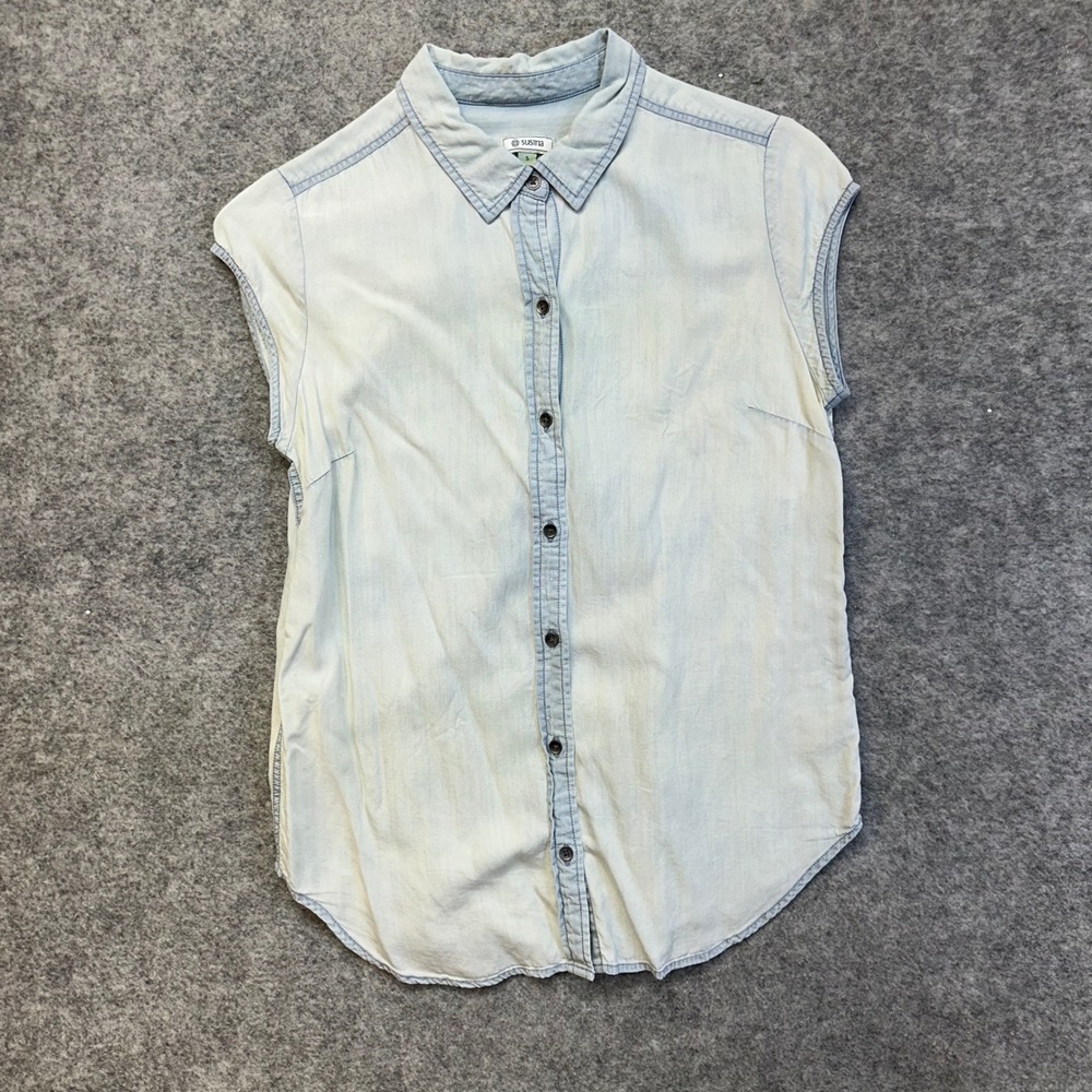 Susina Button Front Shirt Womens Small Light Blue Excellent Tencel Sleeveless
